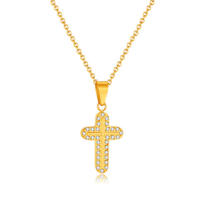 Titanium Steel Simple Style Cross Plating Inlay Zircon Pendant Necklace