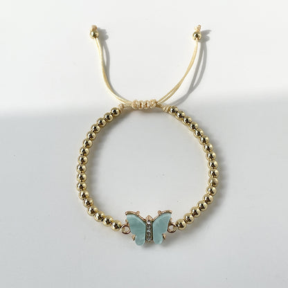 Sweet Butterfly Alloy Copper Beaded Inlay Rhinestones 18K Gold Plated Women's Bracelets