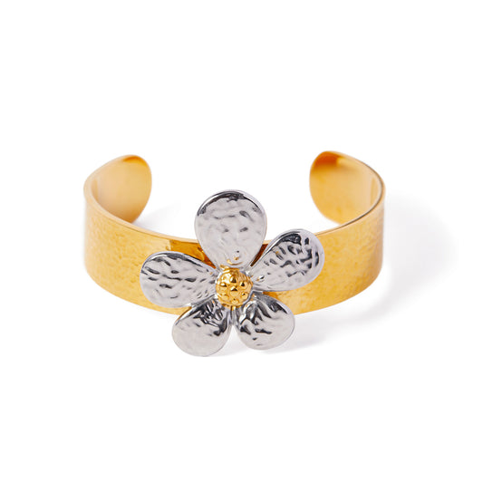 Stainless Steel 18K Gold Plated IG Style Flower Bangle