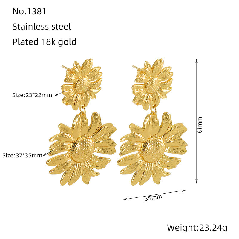 1 Pair Simple Style Flower Stainless Steel 18K Gold Plated Drop Earrings