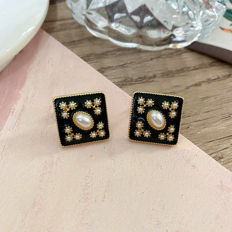 1 Pair Retro Geometric Rhombus Plating Inlay Alloy Artificial Gemstones Ear Studs