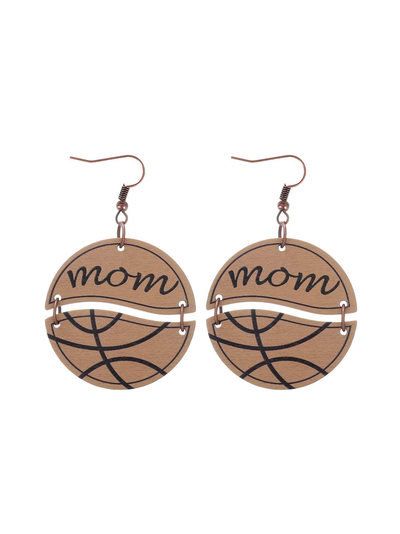 1 Pair Retro U Shape Letter Ball Wood Drop Earrings