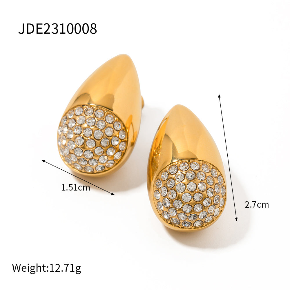 Stainless Steel 18K Gold Plated IG Style Elegant Water Droplets Rhinestones Rings Earrings
