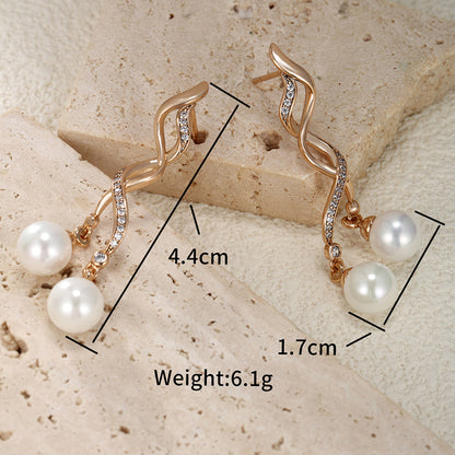 1 Pair XUPING Sweet Spiral Irregular Copper Alloy Artificial Gemstones Artificial Pearls 18K Gold Plated Drop Earrings