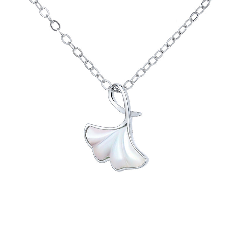 Sterling Silver Casual Romantic Modern Style Ginkgo Leaf Pendant Necklace