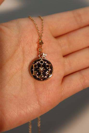 Copper Gold Plated IG Style Retro Star Moon Inlay Zircon Pendant Necklace