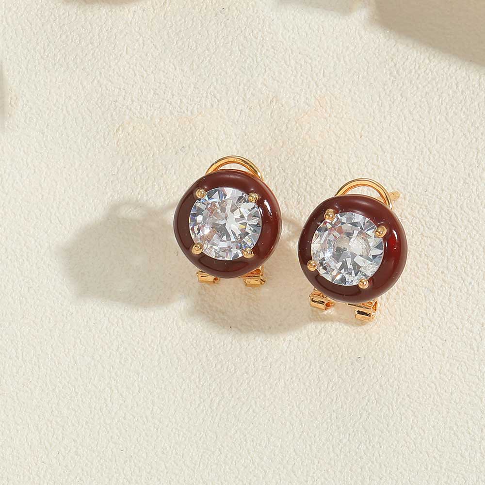 1 Pair Simple Style Round Inlay Copper Rhinestones 14K Gold Plated Ear Studs