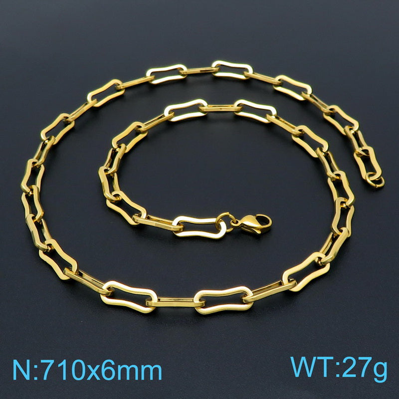 European And American 18k Gold Stainless Steel Rectangular Chain Necklace Bracelet Wholesale