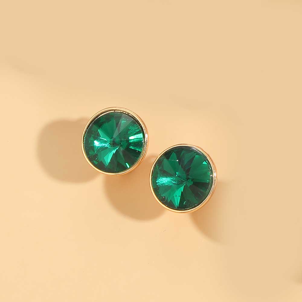 1 Pair Vintage Style Round Inlay Copper Acrylic Diamond 14K Gold Plated Ear Studs