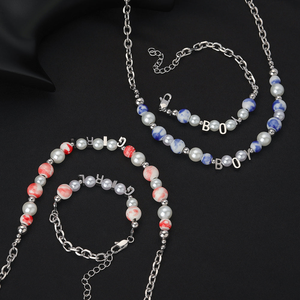 Stainless Steel Casual Simple Style Letter Beaded Artificial Pearls Bracelets Necklace