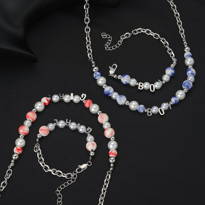Stainless Steel Casual Simple Style Letter Beaded Artificial Pearls Bracelets Necklace