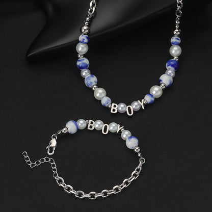Stainless Steel Casual Simple Style Letter Beaded Artificial Pearls Bracelets Necklace