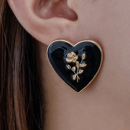 1 Pair IG Style Heart Shape Rose Alloy Ear Studs