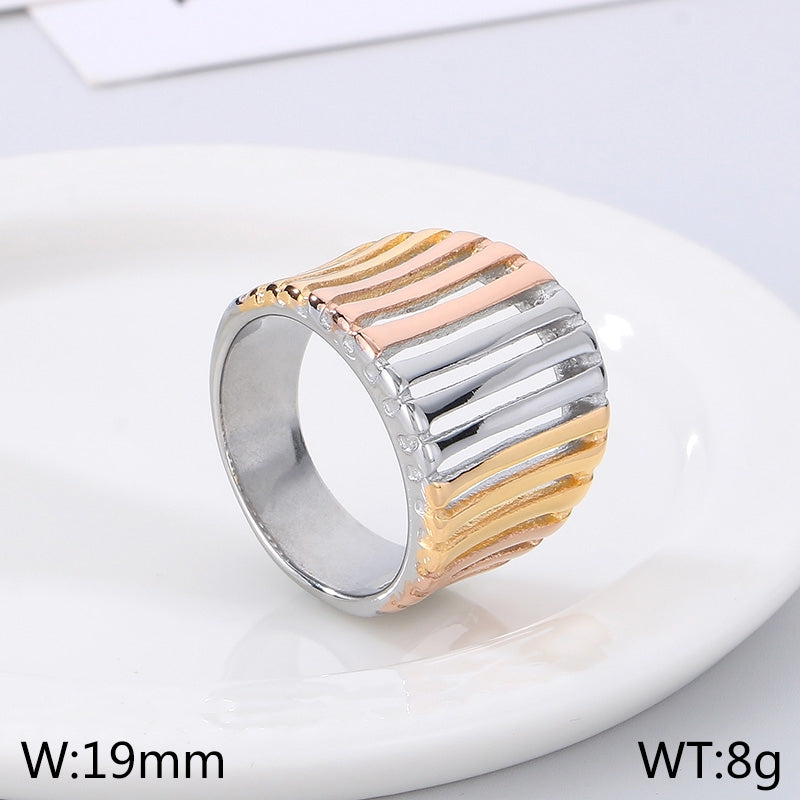 Stainless Steel Simple Style Color Block Stripe Hollow Out Rings