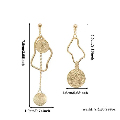 1 Pair Hip-Hop Vintage Style Coin Asymmetrical Alloy Drop Earrings Ear Cuffs