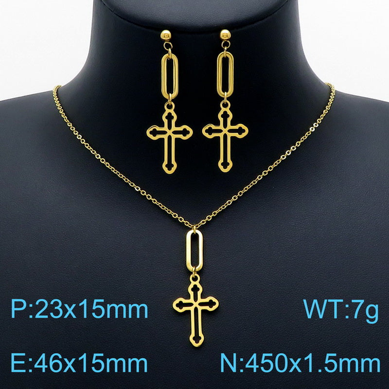 Fashion Long Cross Necklace Earrings Clavicle Chain Jewelry Set