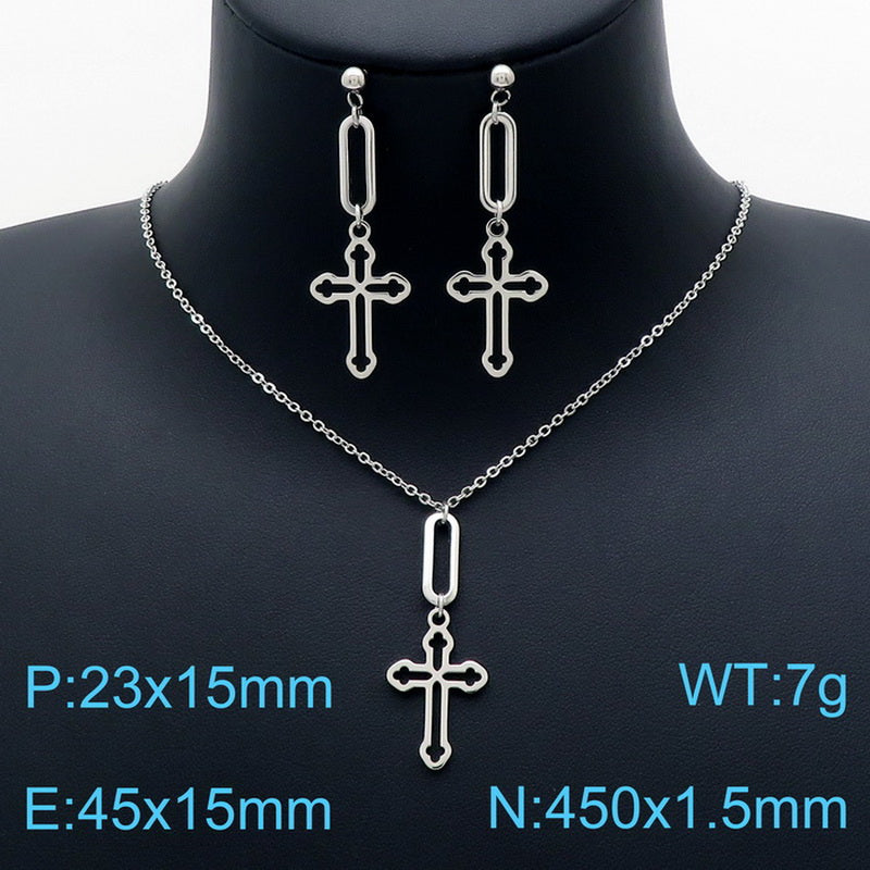 Fashion Long Cross Necklace Earrings Clavicle Chain Jewelry Set