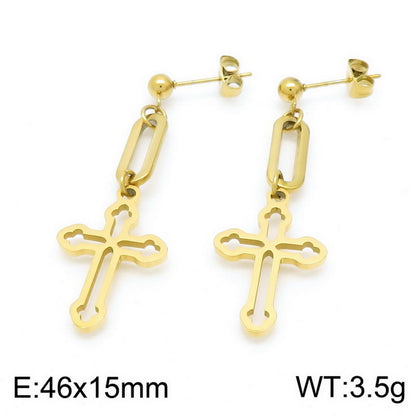 Fashion Long Cross Necklace Earrings Clavicle Chain Jewelry Set