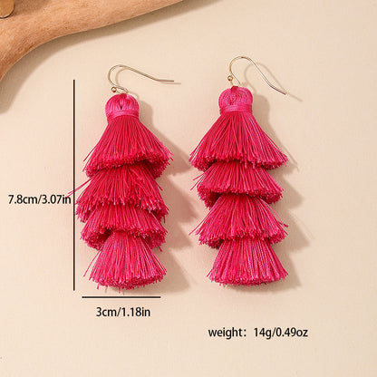 1 Pair Vacation Bohemian Tassel Cloth Drop Earrings