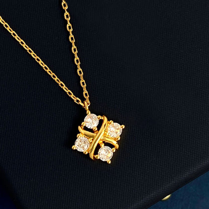Copper 18K Gold Plated IG Style Commute Shiny Square Inlay Zircon Earrings Necklace