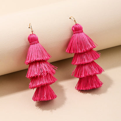 1 Pair Vacation Bohemian Tassel Cloth Drop Earrings