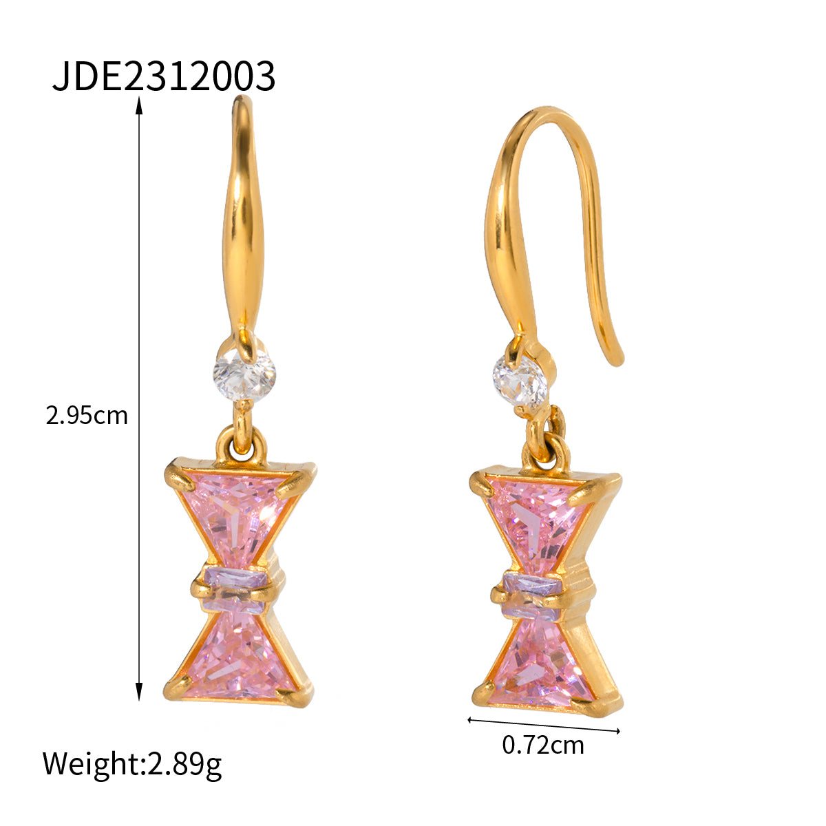 1 Pair IG Style Bow Knot Inlay Stainless Steel Zircon 18K Gold Plated Drop Earrings