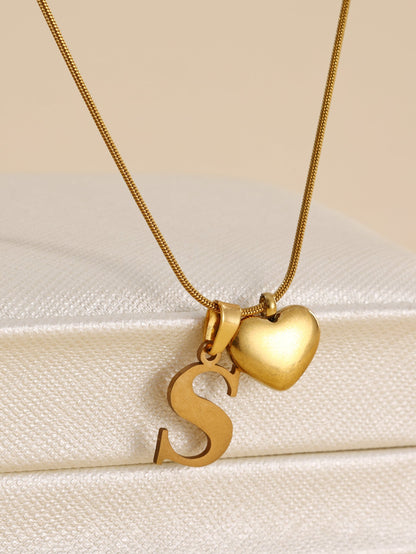 Stainless Steel Copper 18K Gold Plated IG Style Letter Heart Shape Pendant Necklace