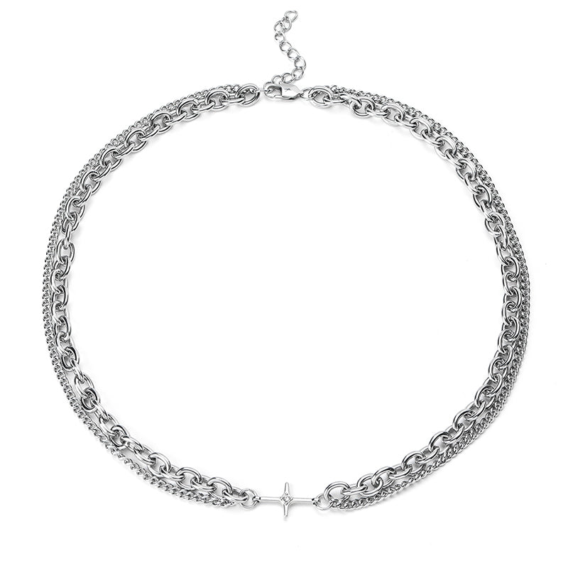 Stainless Steel Cool Style Star Inlay Zircon Necklace