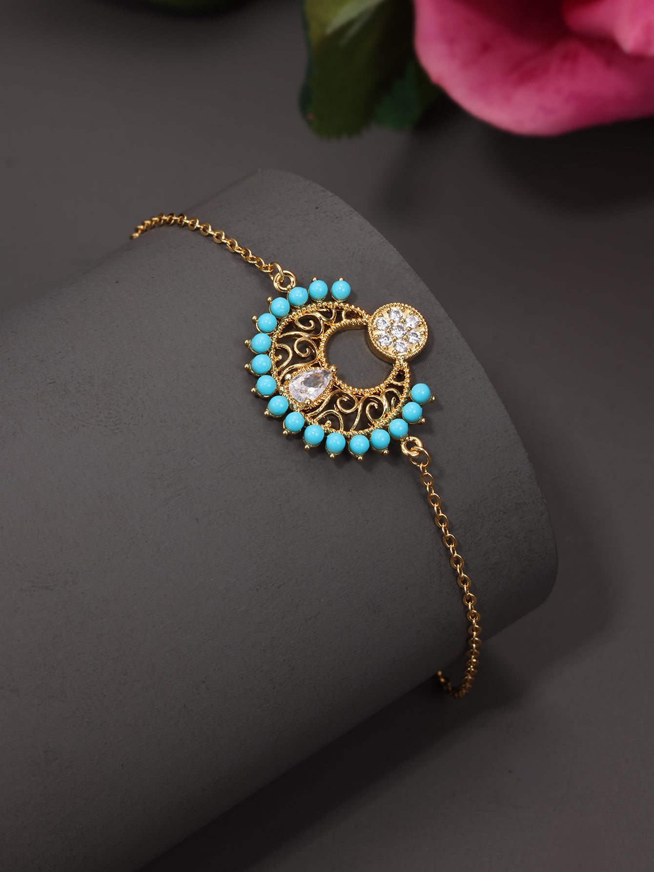 Copper 18K Gold Plated Glam Retro Geometric Inlay Artificial Gemstones Zircon Bracelets