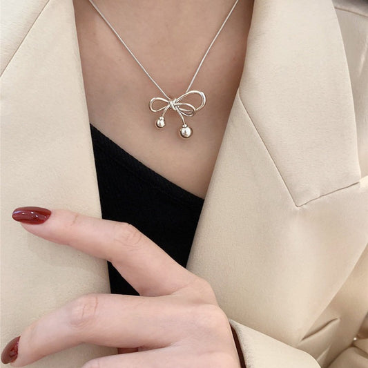 Sterling Silver Elegant Simple Style Bow Knot Necklace