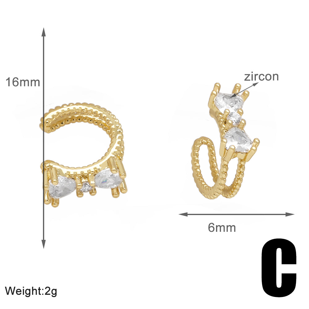 1 Pair Simple Style Geometric Inlay Copper Zircon 18K Gold Plated Ear Cuffs