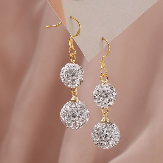 1 Pair Simple Style Shiny Ball Inlay Copper Rhinestones Gold Plated Drop Earrings