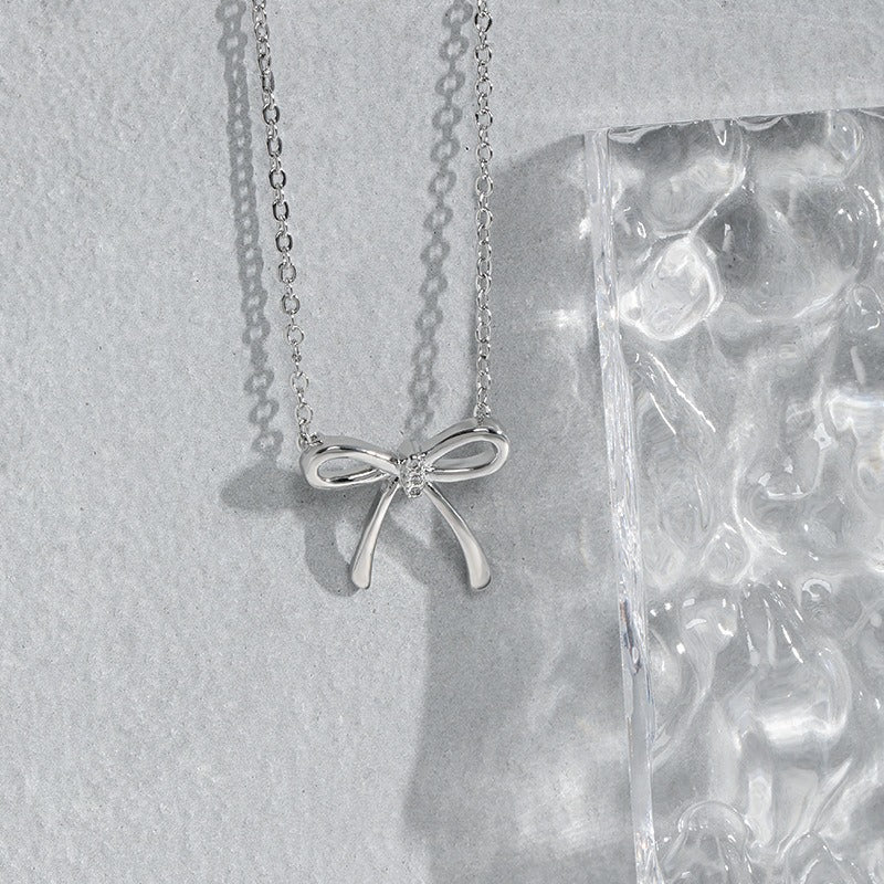 Sterling Silver Elegant Bow Knot Pendant Necklace