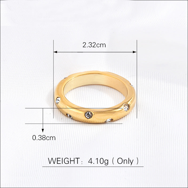 Stainless Steel 18K Gold Plated Elegant Simple Style Circle Inlay Rhinestones Diamond Rings