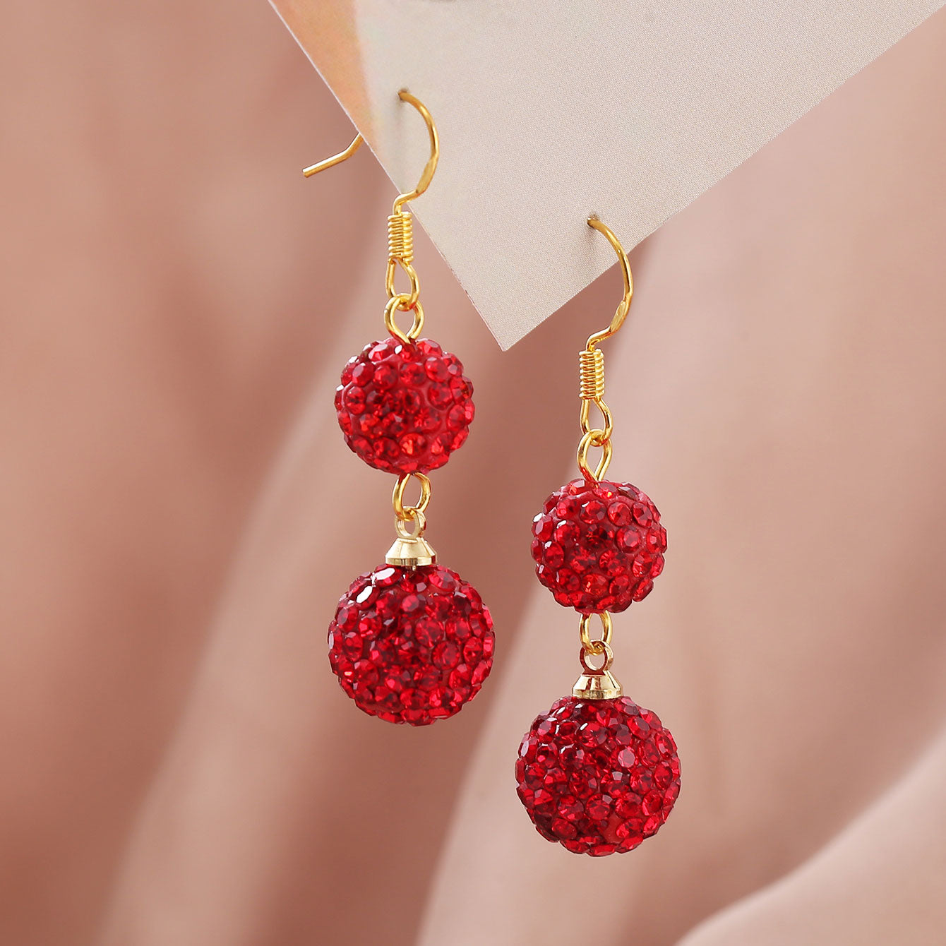 1 Pair Simple Style Shiny Ball Inlay Copper Rhinestones Gold Plated Drop Earrings