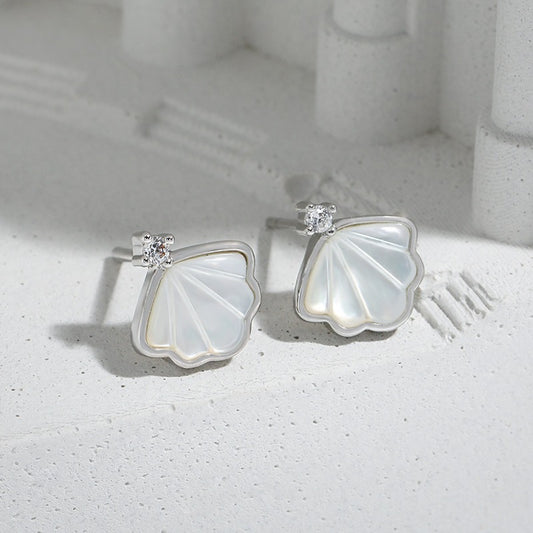 1 Pair Cute Romantic Shell Inlay Sterling Silver Shell Zircon Ear Studs