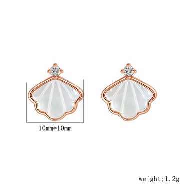 1 Pair Cute Romantic Shell Inlay Sterling Silver Shell Zircon Ear Studs