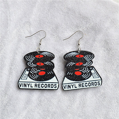 1 Pair Casual Simple Style Record Letter Arylic Metal Drop Earrings