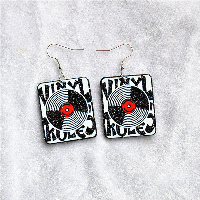 1 Pair Casual Simple Style Record Letter Arylic Metal Drop Earrings