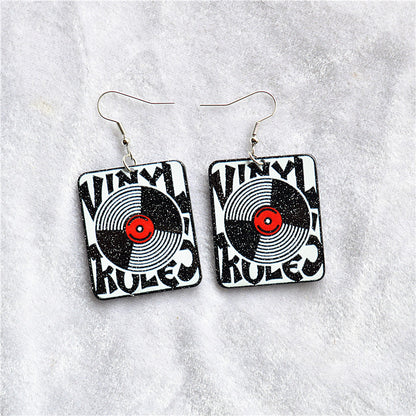 1 Pair Casual Simple Style Record Letter Arylic Metal Drop Earrings