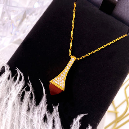 Copper 18K Gold Plated IG Style Commute Pyramid Inlay Zircon Pendant Necklace