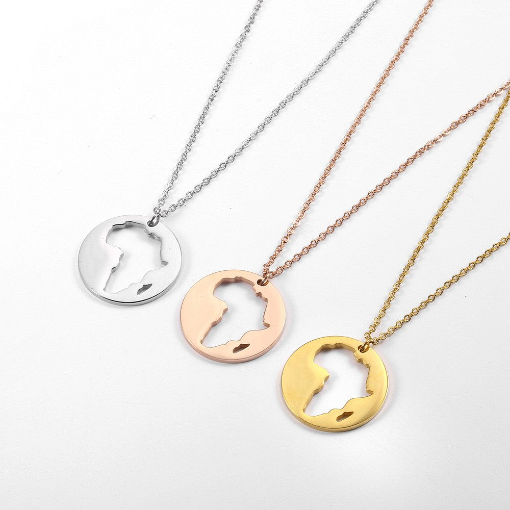 Stainless Steel 18K Gold Plated Casual Simple Style Map Pendant Necklace