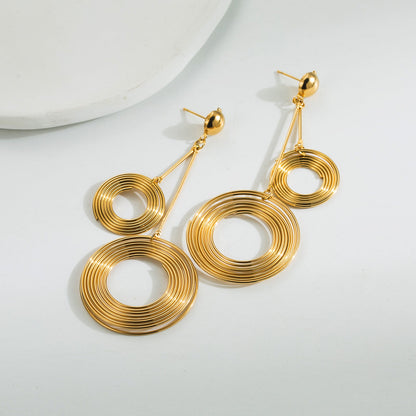 1 Pair Exaggerated Round Plating Inlay Stainless Steel Artificial Pearls 18K Gold Plated Drop Earrings