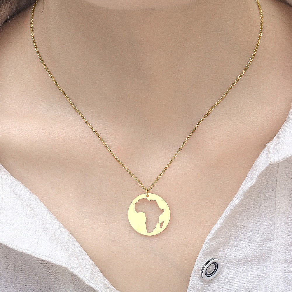 Stainless Steel 18K Gold Plated Casual Simple Style Map Pendant Necklace