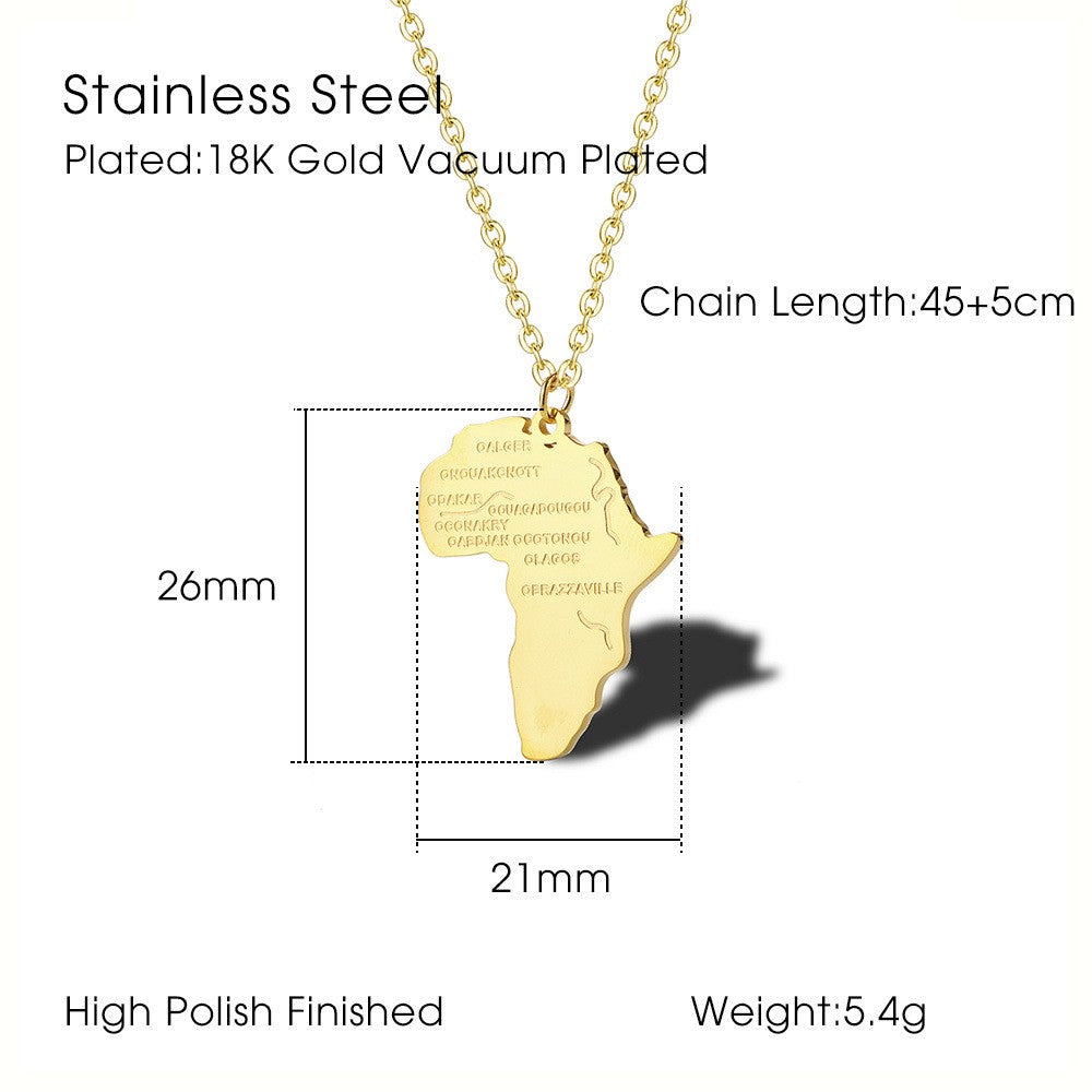 Stainless Steel 18K Gold Plated Casual Simple Style Map Pendant Necklace