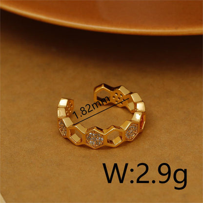 Wholesale Vacation Simple Style Solid Color Copper Plating Inlay 18K Gold Plated Zircon Open Rings