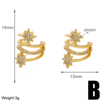 1 Pair Elegant Simple Style Leaf Star Copper Zircon 18K Gold Plated Ear Cuffs