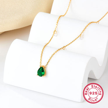 Sterling Silver Vacation Simple Style Water Droplets Artificial Gemstones Pendant Necklace