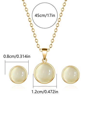 Stainless Steel 18K Gold Plated Elegant Round Inlay Artificial Gemstones Jewelry Set