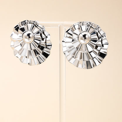 1 Pair Nordic Style Round Flower Pleated Alloy Ear Studs